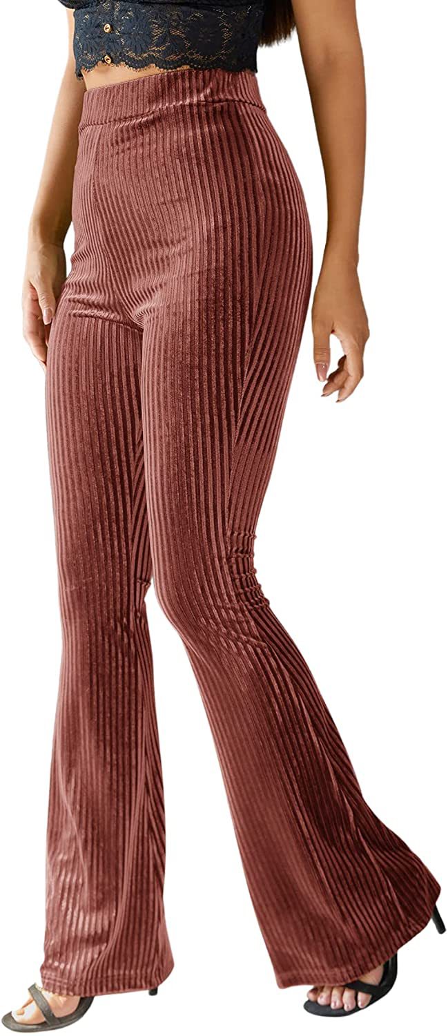 Dame Bootcut-bukser med ribstruktur og høj talje Skovae