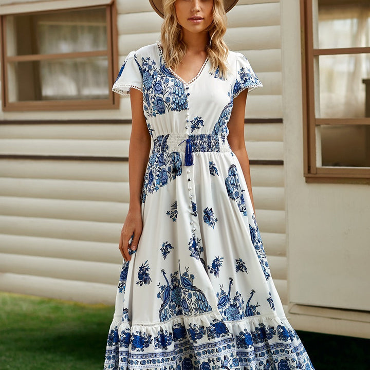 Dame Bohemian Maxi Kjole med blomsterbroderi Stilla