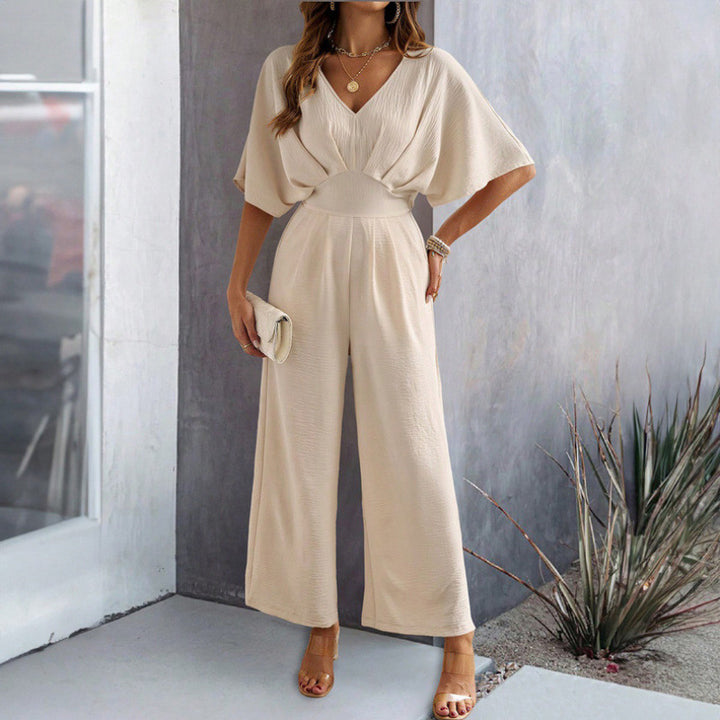 Dame Elegant Bredbenet Jumpsuit med Draperede Ærmer Stilla