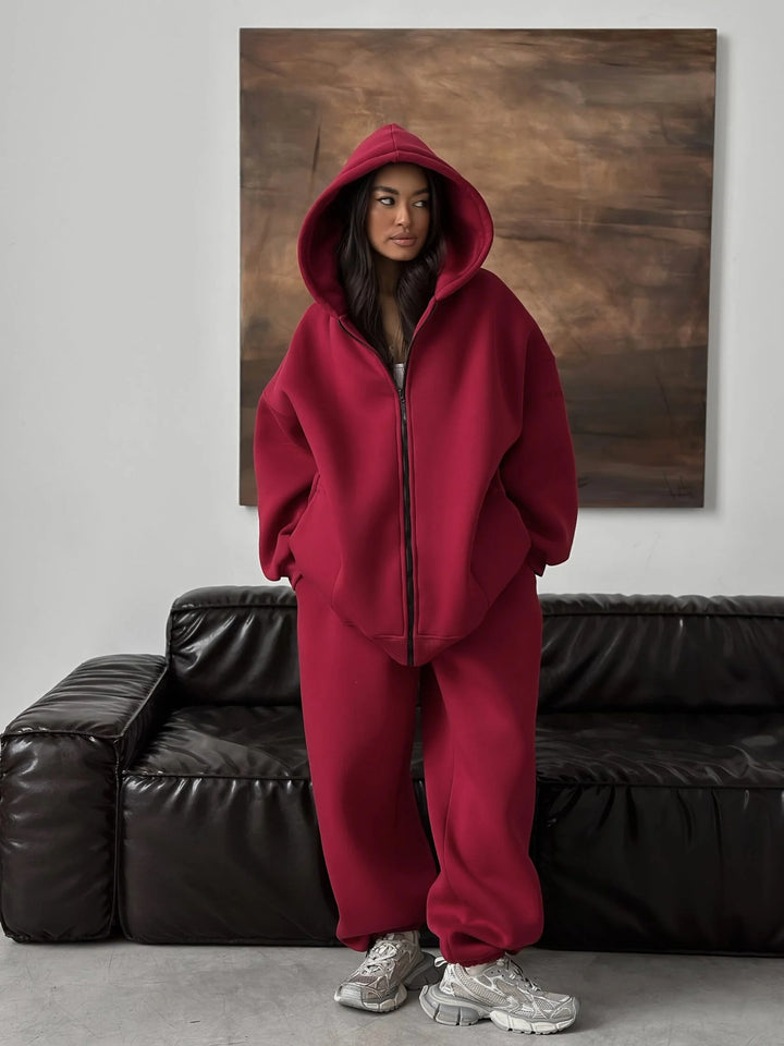 Dame Oversized Hoodie-Sæt med brede Bukser Stilla