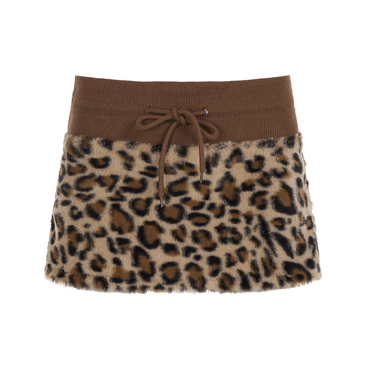 Dame trendy hyggelig kjole med leopardtrykk og elastisk belte Skovae