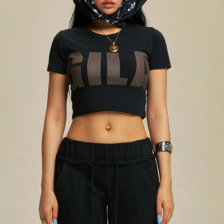 Dame Cropped T-Shirt med iøjnefaldende grafisk tryk Skovae
