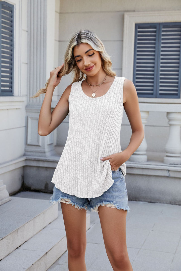 Dame afslappet tanktop med asymmetrisk kant og lommer Stilla
