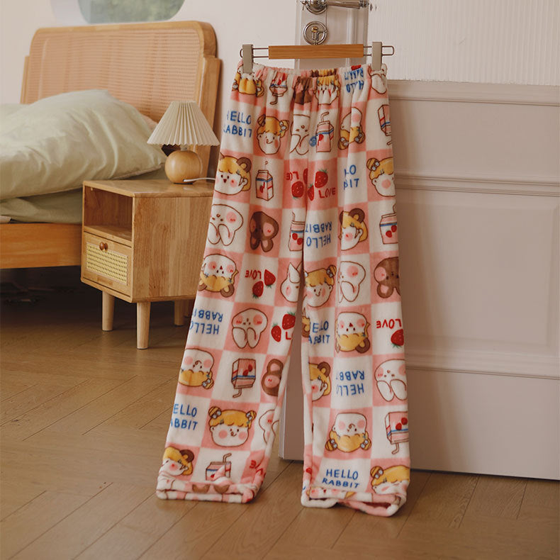 Dame Blødt Pyjamasbukser med sødt dyremotiv og elastisk linning Stilla