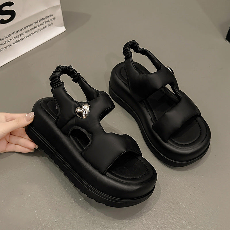 Dame Sporty Plateau-Sandaler med fleksible remme og mode hjerteaccent Stilla