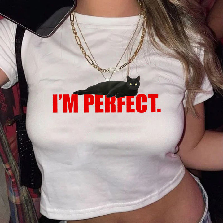 Dame figursyet kortærmet T-shirt med legesygt tryk Skovae