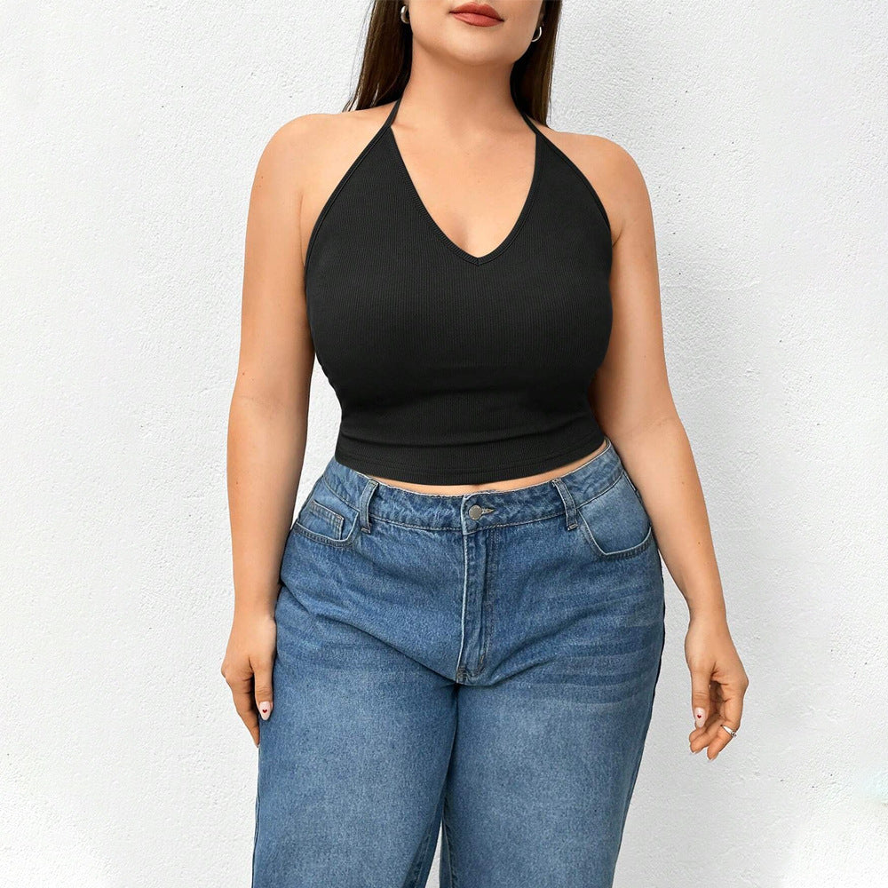Dame sporty crop-top med V-udskæring og fin ribstruktur Stilla