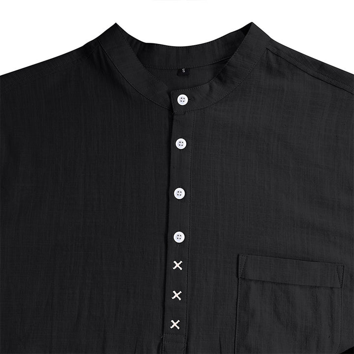 Herre kortærmet Henley-shirt med struktureret krave og elegante knapdetaljer Stilla
