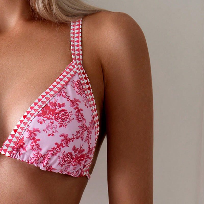 Dame Triangel-Bikinioberteil med blomsterdesign og elastiske stropper Skovae