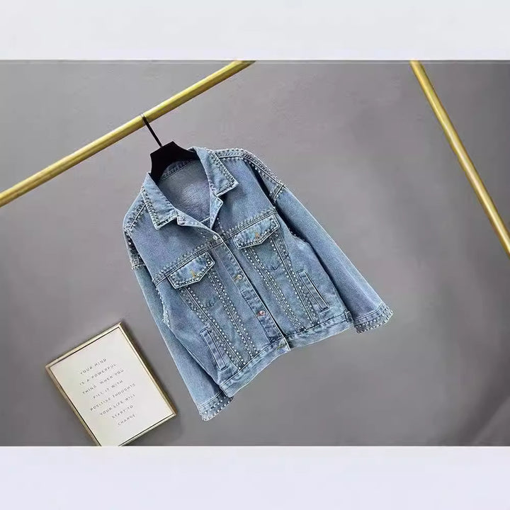 Damer mode denimjakke med dekorative nitter Stilla