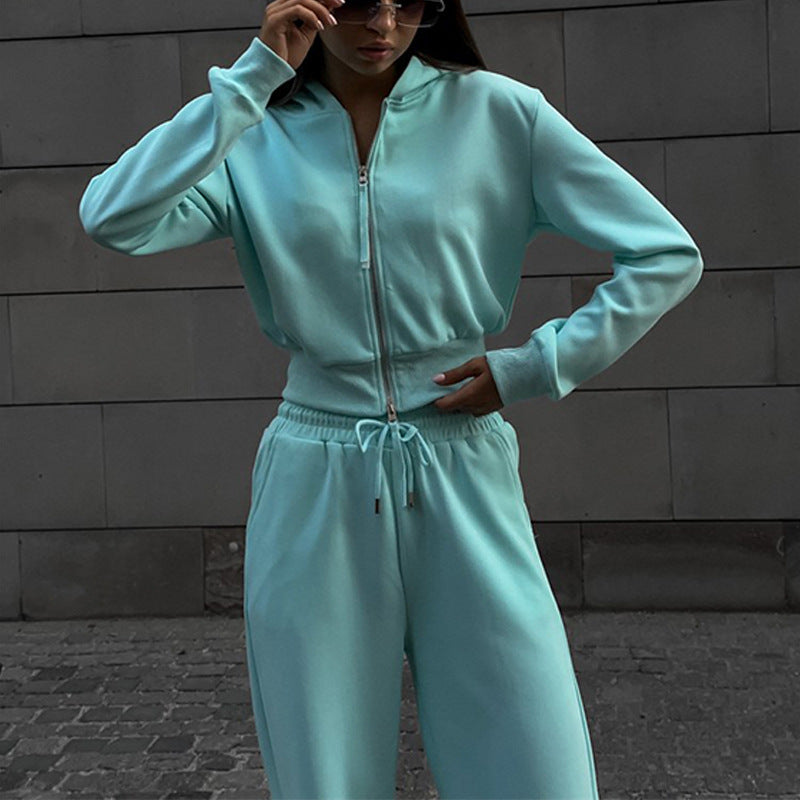 Kvinders sporty loungewear sæt med høj krave og lynlås Skovae