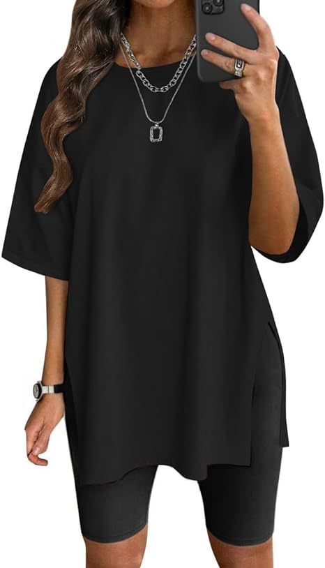 Dame Oversized T-shirt med sideslids Stilla