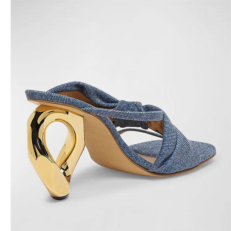 Femme High-Heel Slide Sandaler med dekorativ knude og skulpturel hæl Stilla