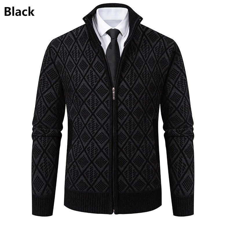 Herre Elegant Diamant Strik Zip Cardigan Stilla