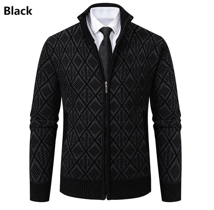 Herre Elegant Diamant Strik Zip Cardigan Stilla
