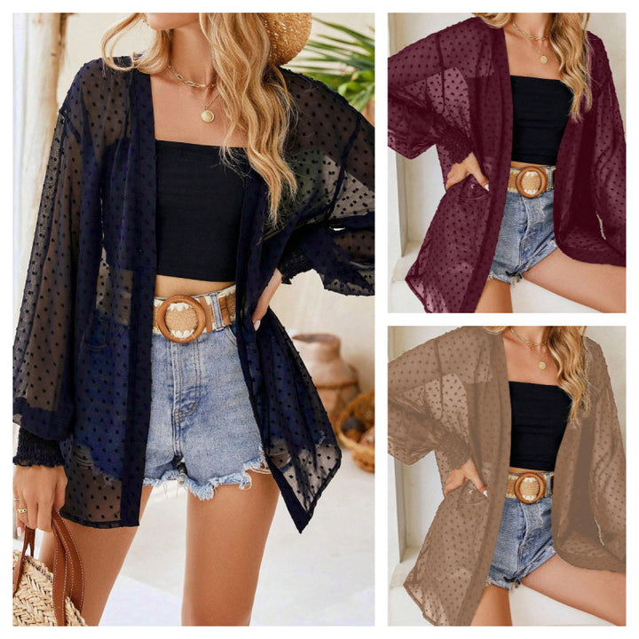 Kvinde Gennemsigtig Polka Dot Kimono Cardigan Stilla