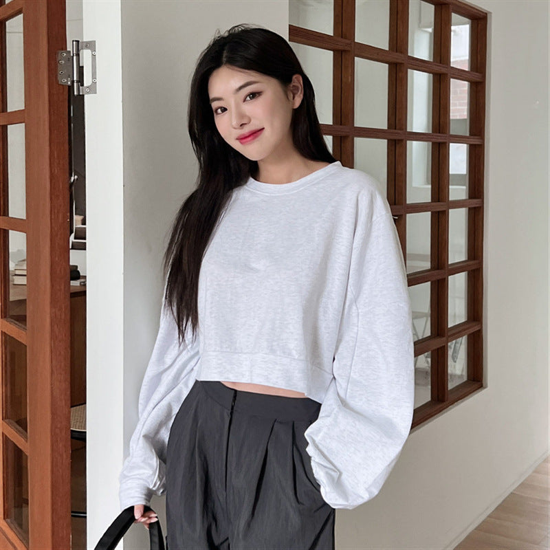 Dame cropped sweater med ballonærmer Stilla