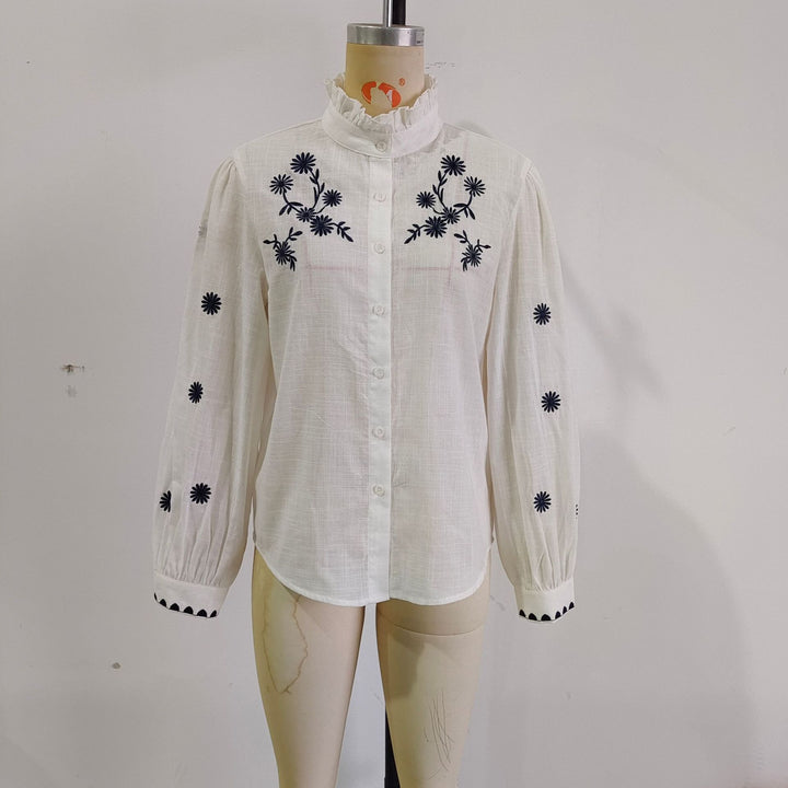 Femme broderet langærmet bluse Stilla
