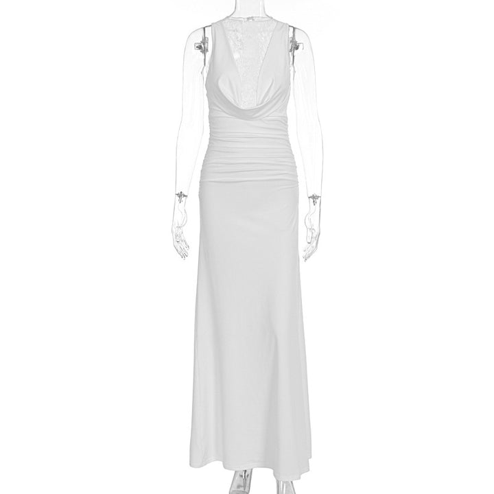 Dame Elegant Maxikjole med elegant Halterneck-design og raffineret Spidslage Skovae