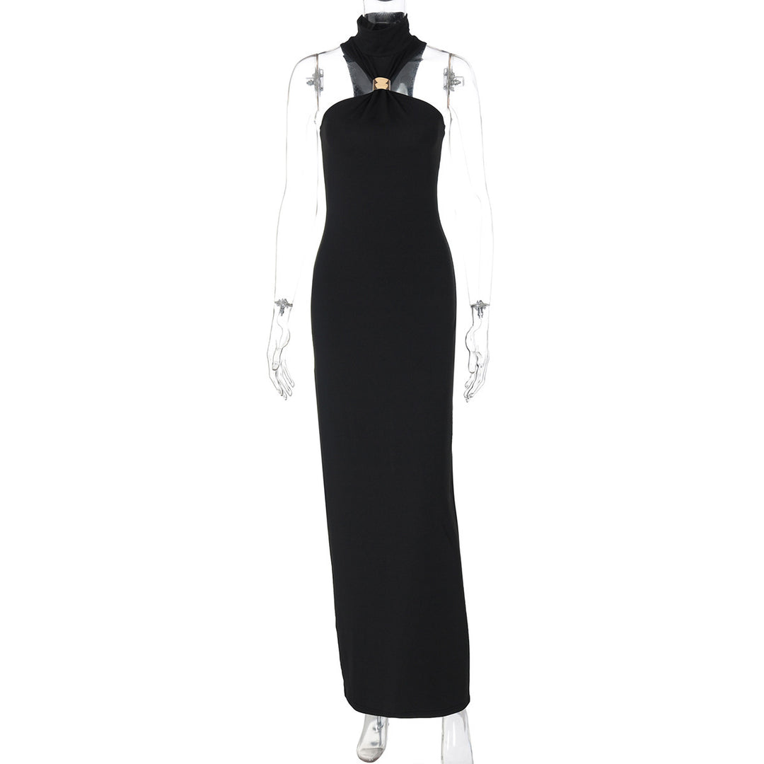 Dame Elegant Maxikjole med asymmetrisk halterdesign og ædel décolleté Stilla