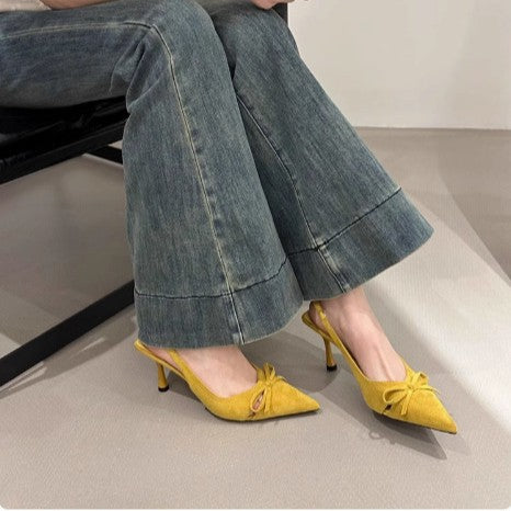Dame Slingback Spidstårne med Sløjfe Design Stilla