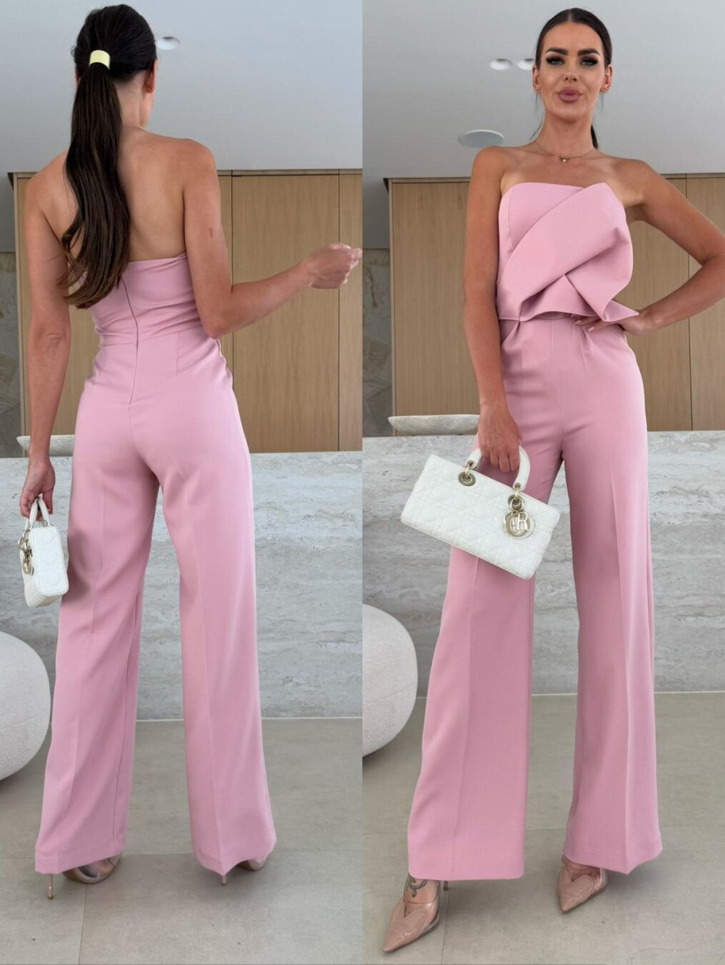 Dame elegant jumpsuit med asymmetrisk overdel og bred ben Stilla