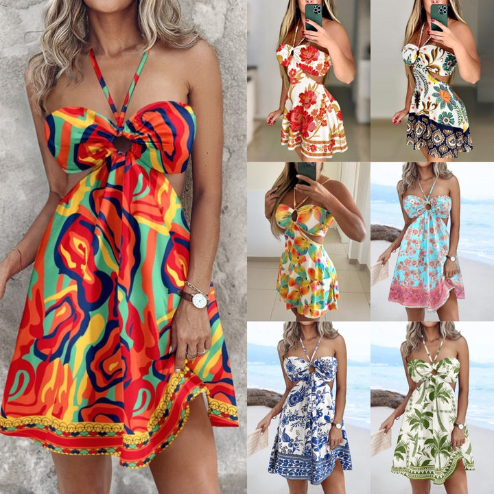 Dame sommerkjole med floral design og skulderfri snit Stilla