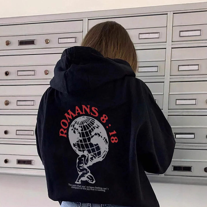 Kvinders hoodie med inspirerende verdenskort og højkvalitets print Skovae