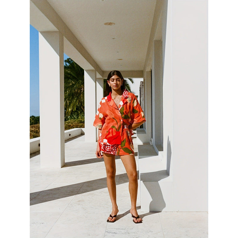 Kvinder Floral Print Resort Sæt Stilla