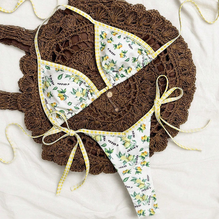 Dame triangel-bikini med blomster mønstre og justerbare bånd Skovae