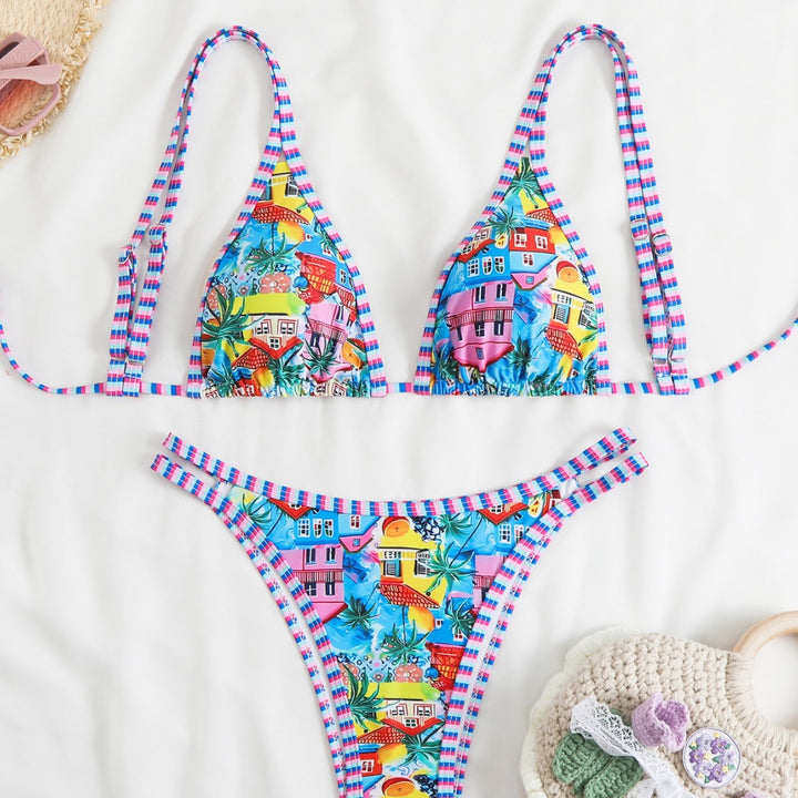 Dame Triangel-Bikini-Sæt med blomstermønster og justerbare stropper Stilla