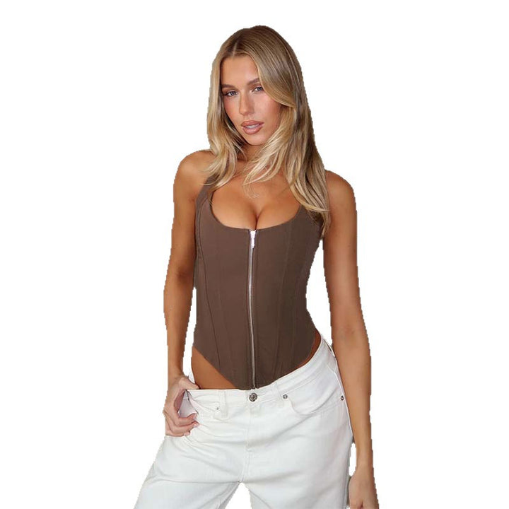 Dame Crop Top med lynlås Skovae