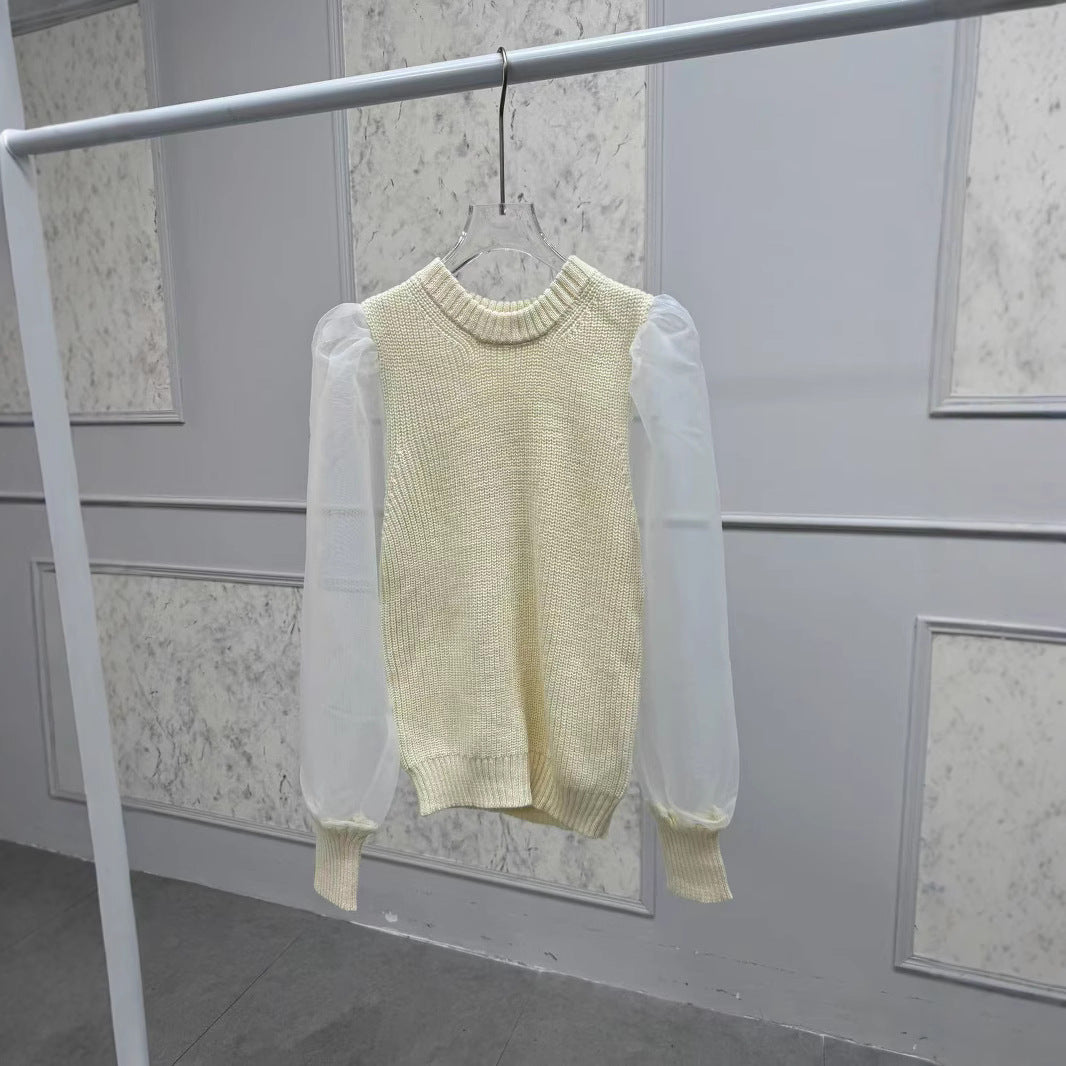 Dame strikpullover med transparente ærmer Stilla