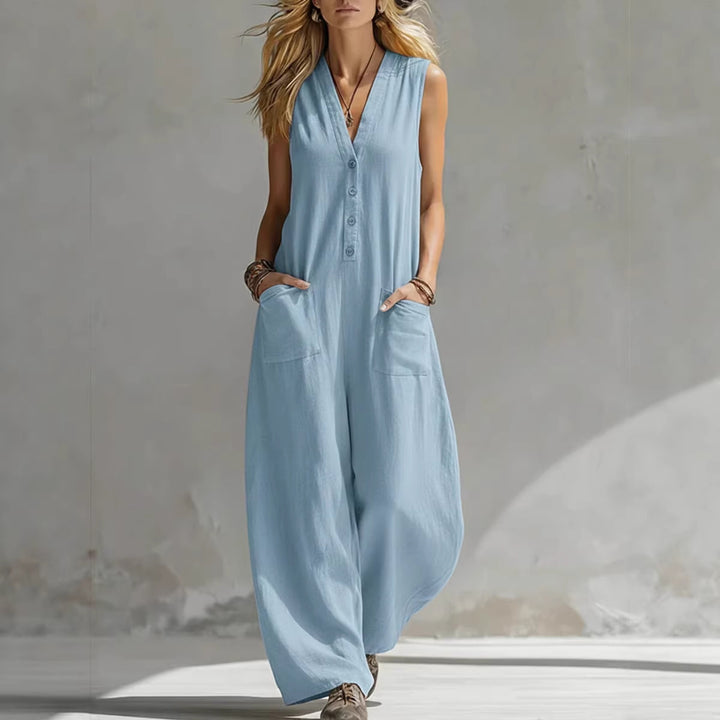 Dame Jumpsuit med dyb V-udskæring og praktiske lommer Skovae