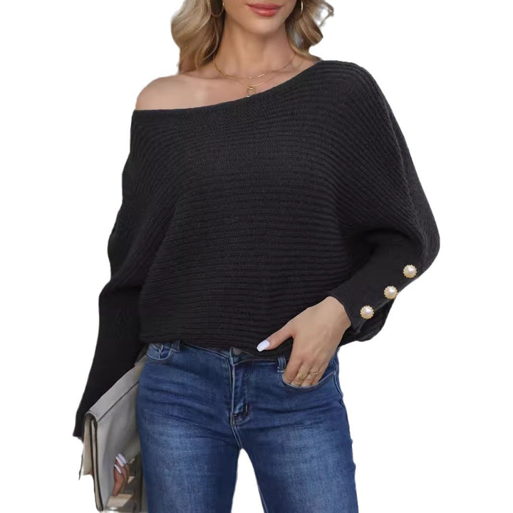Damer afslappet strikpullover med elegante perledetaljer og åben silhuet Stilla