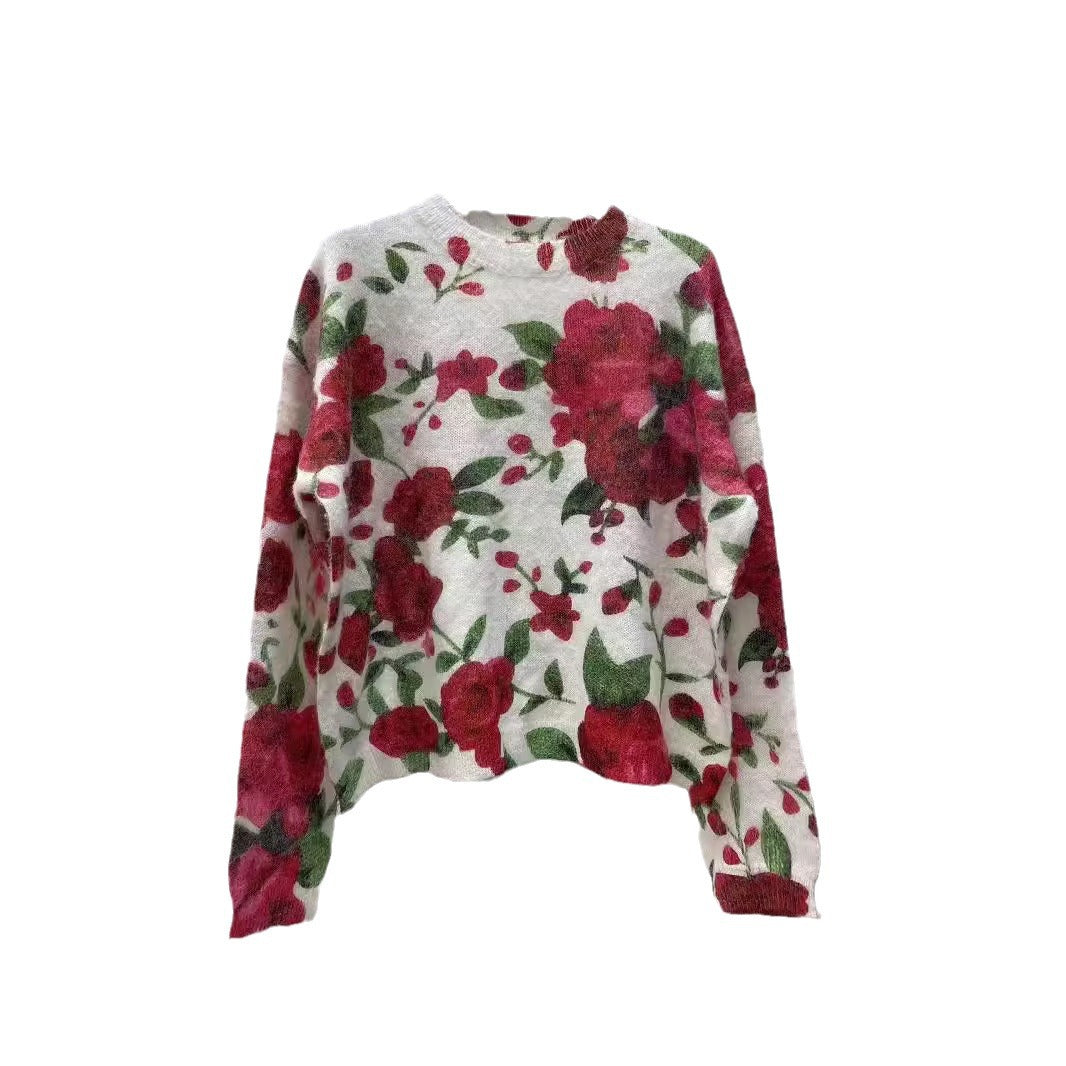 Dame Pullover med iøjnefaldende blomsterdesign og afslappet snit Stilla
