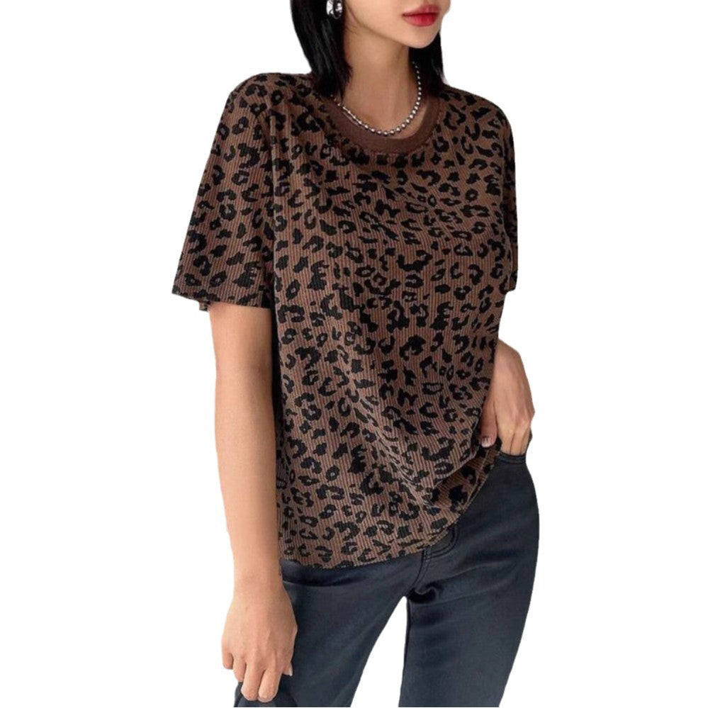 Dame afslappet T-shirt med struktureret leopardmønster Stilla