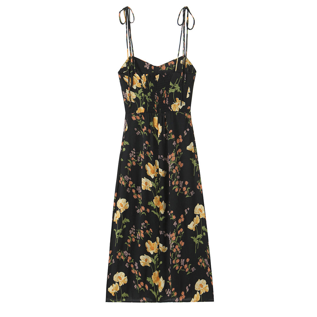 Dame Floral Print Maxi Kjole med justerbare Spaghetti-stropper Stilla
