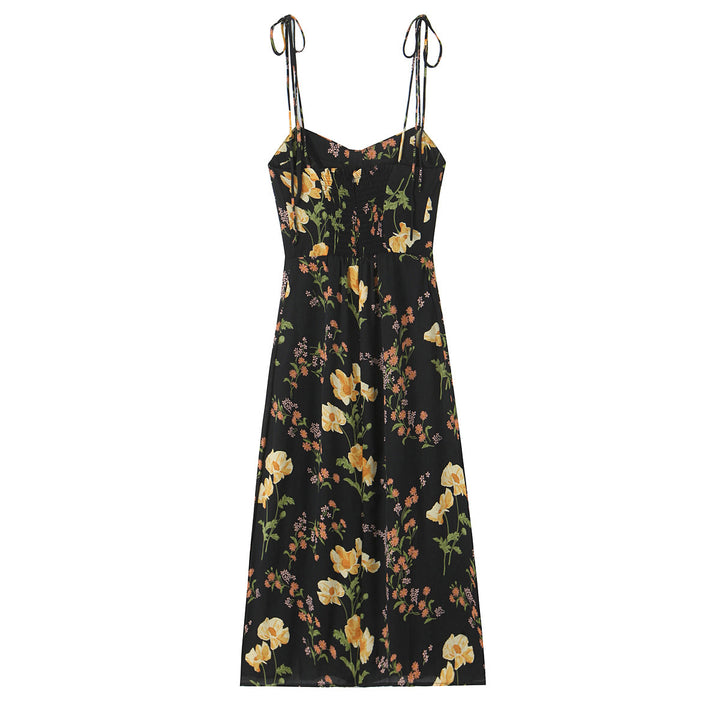 Dame Floral Print Maxi Kjole med justerbare Spaghetti-stropper Stilla