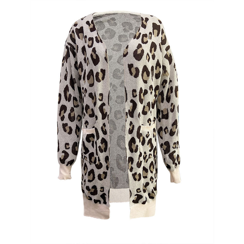 Dame cardigan med leopardmønster og praktiske lommer Stilla
