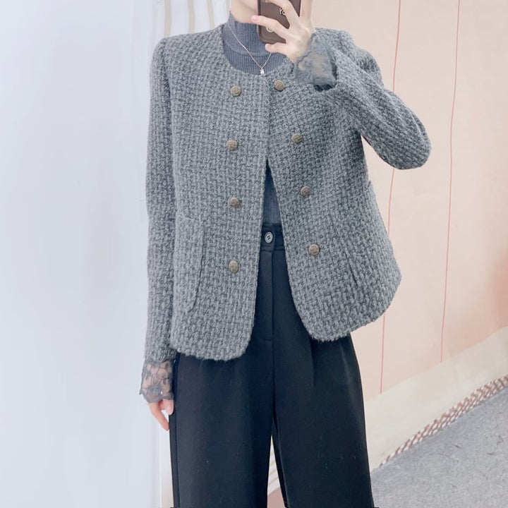Dame Elegant Strikblazer med dobbelt knaplukning og lommer Stilla