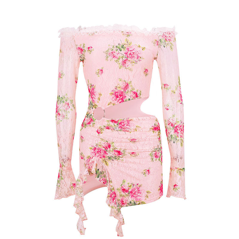 Dame Off-Shoulder Blusekjole med florale accenter og asymmetrisk design Skovae