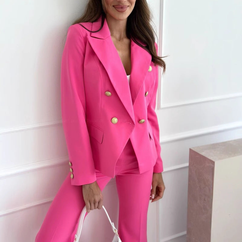 Dame Elegant Blazer med dobbelt knaplukning og gyldne detaljer Stilla