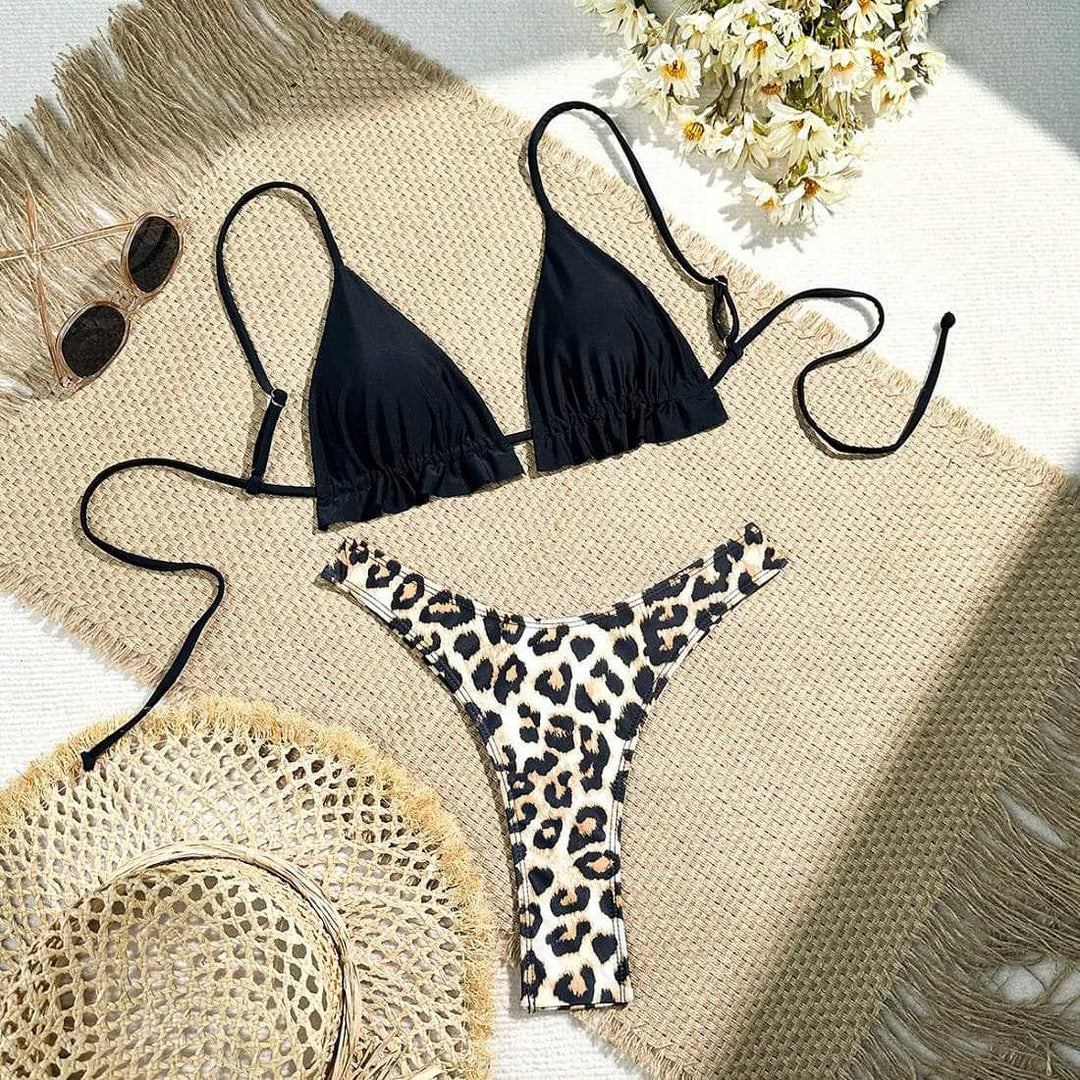Dame bikini-sæt med flæser og leopardmønster Stilla
