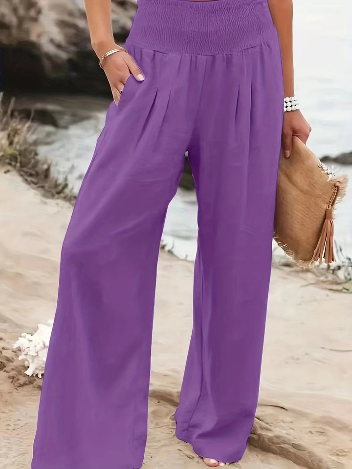 Dame bred sommerbuks med elastisk talje og elegant plissering Stilla