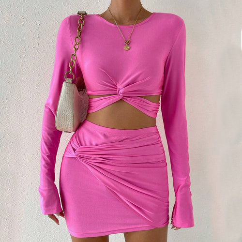Women Crop Top og Mini Skirt Set med Volanger Stilla
