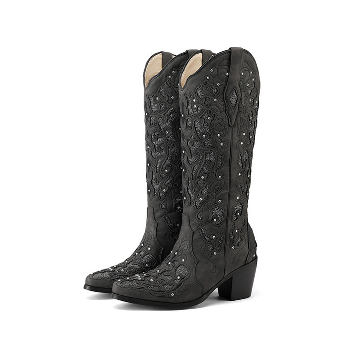 Femme Dekoreret Western Stiletto Knælange Støvler Stilla