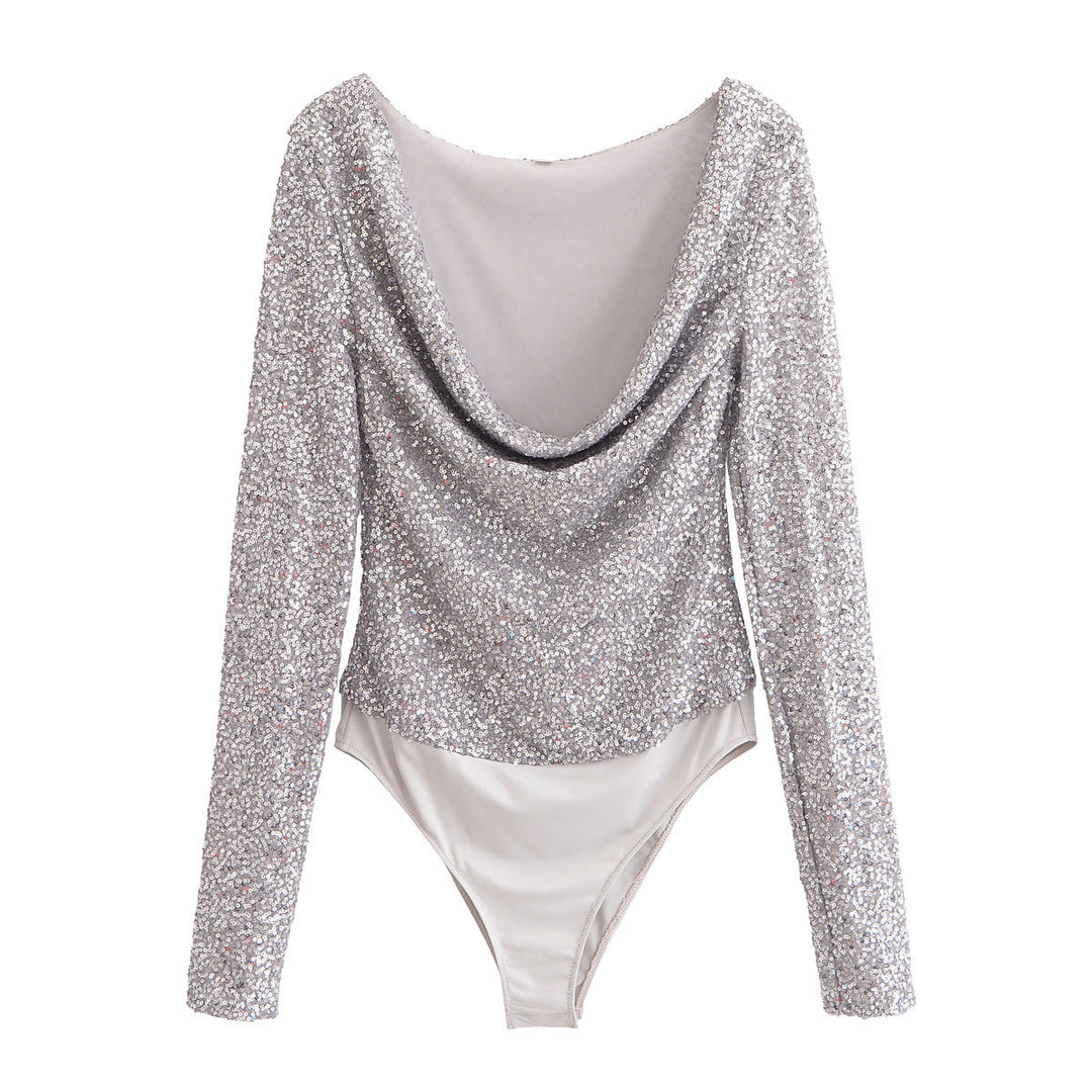 Stilla | Glam Paillet Plisseret Langærmet Romper