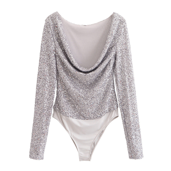 Stilla | Glam Paillet Plisseret Langærmet Romper