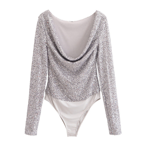 Stilla | Glam Paillet Plisseret Langærmet Romper